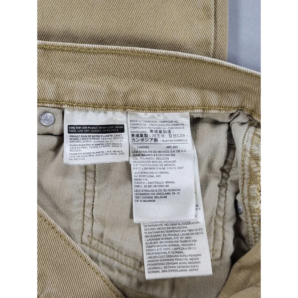 Levi's 514 Straight Fit Jeans Men's W36 L32 Tan Khaki Soft Twill Stretch